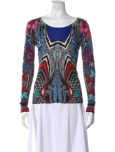 Pre-owned Etro Silk Floral Print Sweater In Blue