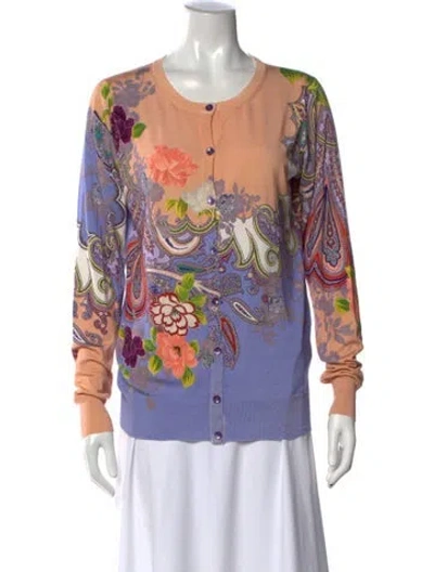 Pre-owned Etro Silk Floral Print Sweater In Blue