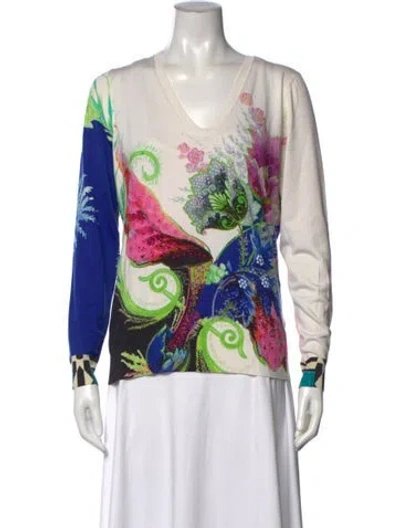 Pre-owned Etro Silk Floral Print Sweater In Blue