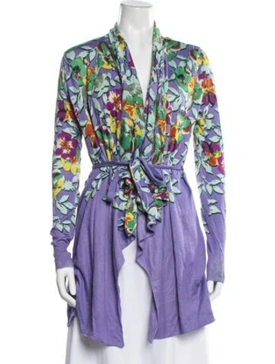 Pre-owned Etro Silk Floral Print Sweater In Blue