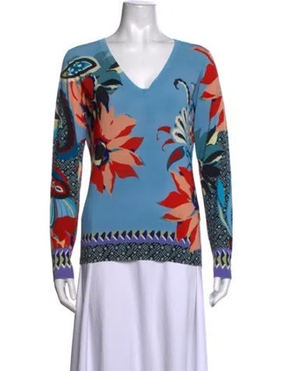 Pre-owned Etro Silk Floral Print Sweater In Blue