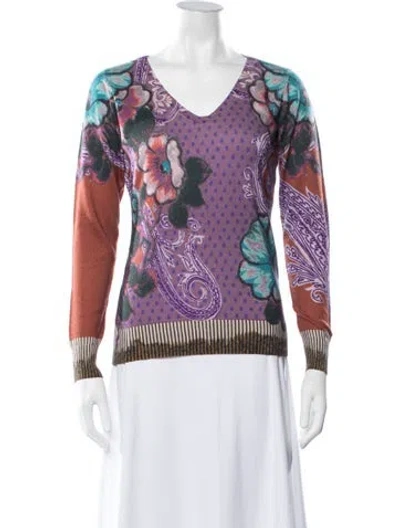 Pre-owned Etro Silk Floral Print Sweater In Blue