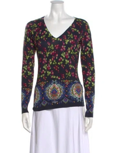 Pre-owned Etro Silk Floral Print Sweater In Blue