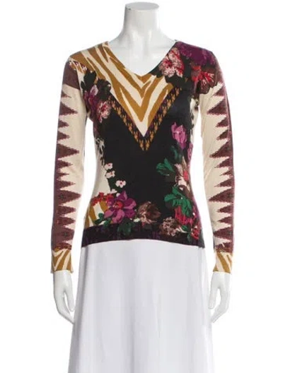 Pre-owned Etro Silk Floral Print Sweater In Brown