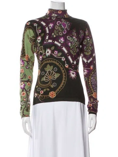 Pre-owned Etro Silk Floral Print Sweater In Green