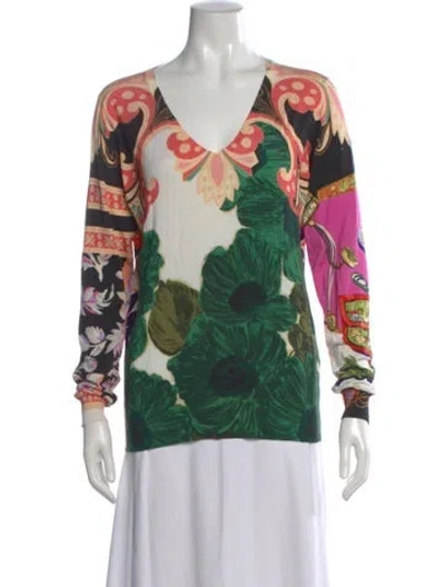 Pre-owned Etro Silk Floral Print Sweater In Green