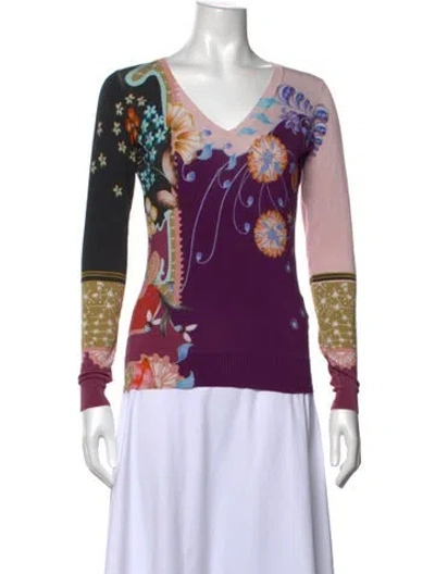 Pre-owned Etro Silk Floral Print Sweater In Neutrals