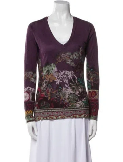 Pre-owned Etro Silk Floral Print Sweater In Purple