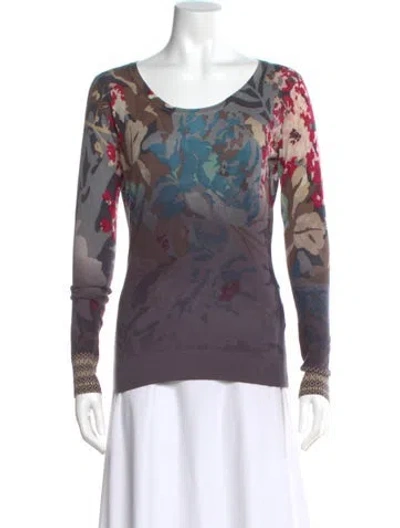Pre-owned Etro Silk Floral Print Sweater In Purple