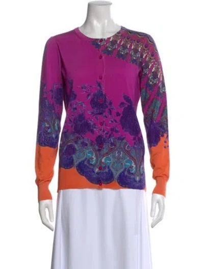 Pre-owned Etro Silk Floral Print Sweater In Purple