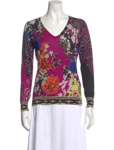 Pre-owned Etro Silk Floral Print Sweater In Purple