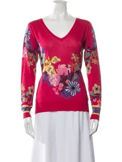 Pre-owned Etro Silk Floral Print Sweater In Red