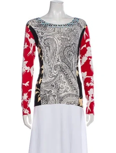 Pre-owned Etro Silk Floral Print Sweater In White