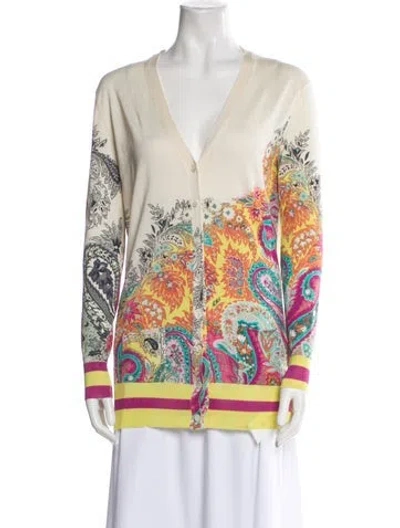 Pre-owned Etro Silk Floral Print Sweater In White