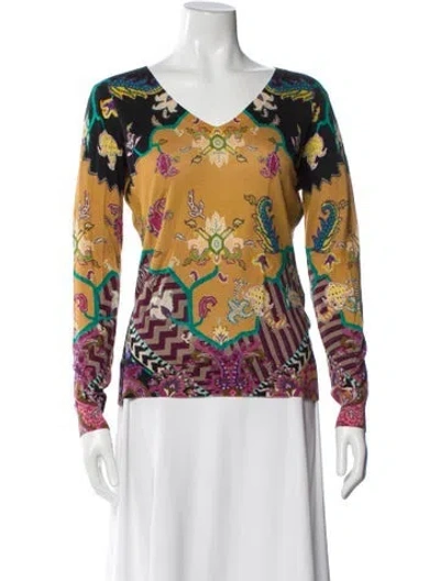 Pre-owned Etro Silk Floral Print Sweater In Yellow