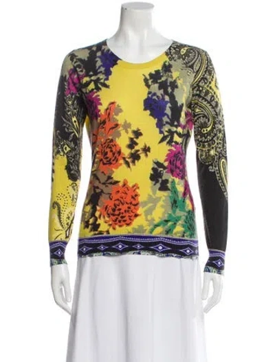 Pre-owned Etro Silk Floral Print Sweater In Yellow