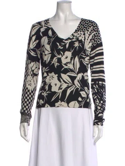 Pre-owned Etro Silk Floral Print Top In Black