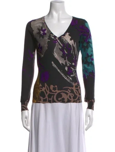 Pre-owned Etro Silk Floral Print Top In Black