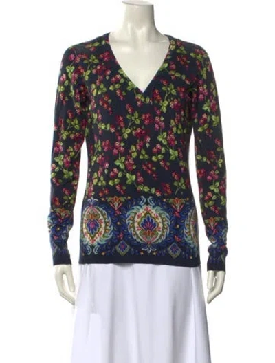 Pre-owned Etro Silk Floral Print Top In Blue