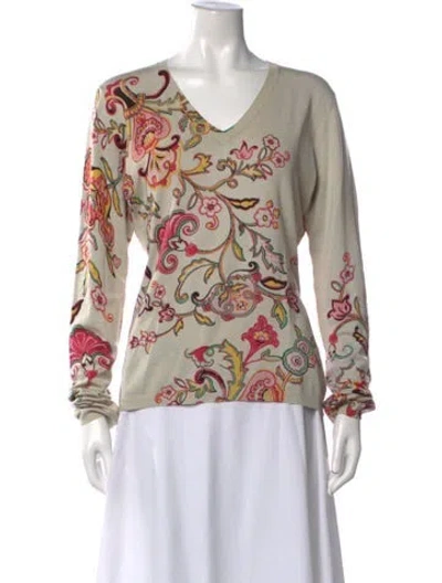 Pre-owned Etro Silk Floral Print Top In Blue
