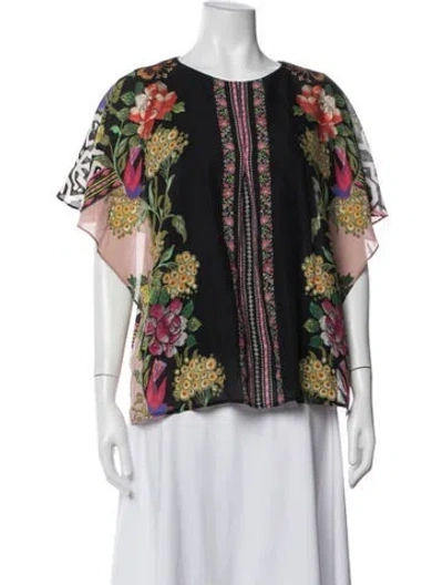 Pre-owned Etro Silk Floral Print Top In Blue