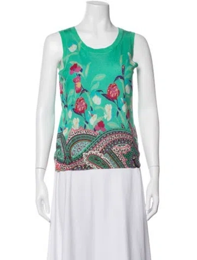 Pre-owned Etro Silk Floral Print Top In Green