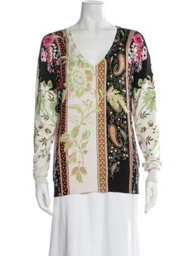 Pre-owned Etro Silk Floral Print Top In Neutral