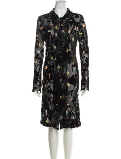 Pre-owned Etro Silk Floral Print Trench Coat In Black