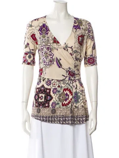 Pre-owned Etro Silk Floral Print T-shirt In Neutral