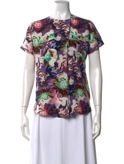 Pre-owned Etro Silk Floral Print T-shirt In Purple