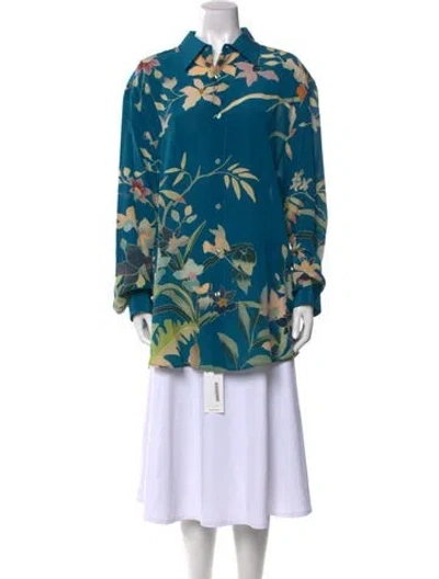 Pre-owned Etro Silk Floral Print Tunic In Blue