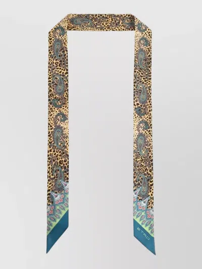 Etro Silk Foulard Leopard Print Paisley Pattern In Brown