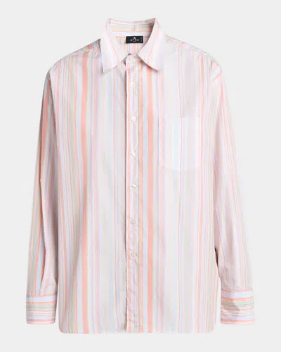 Etro Silk Foulard-panel Stripe Cotton Poplin Tunic Shirt In Multicolour Orange B