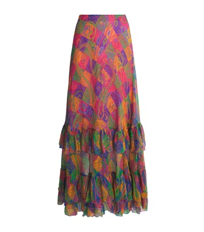 Etro Silk Geometric Paisley-motif Midi Skirt In Pink