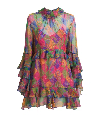Etro Silk Geometric Paisley-motif Mini Dress In Pink