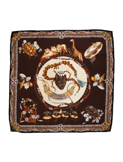 Pre-owned Etro Silk Graphic Print Scarf In Brown