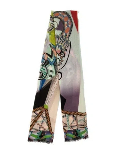Pre-owned Etro Silk Graphic Print Scarf In Neutrals