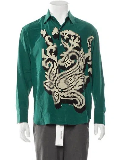 Pre-owned Etro Silk Graphic Print Shirt In Green