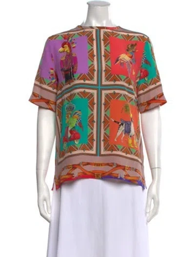 Pre-owned Etro Silk Graphic Print Top W/ Tags In Orange