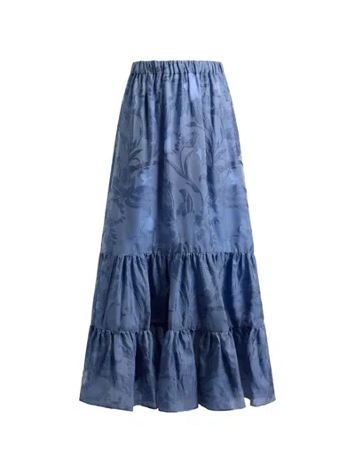 Etro Silk Jacquard Maxi Skirt With Fil Coupé Floral Motif In Brown
