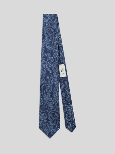 Etro , Silk Jacquard Tie, Man, Blue In Green