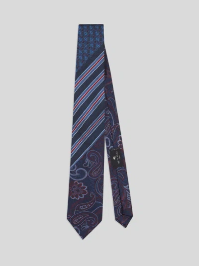 Etro Silk Jacquard Tie In Navy Blue