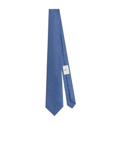 Etro Silk Jacquard Tie With Embroidered Logo In Blue
