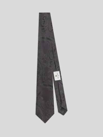 Etro , Silk Jacquard Tie With Paisley Motif, Man, Grey In Gray