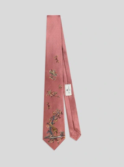 Etro Silk Jacquard Tie With Placed Giraffe Motif In Brown