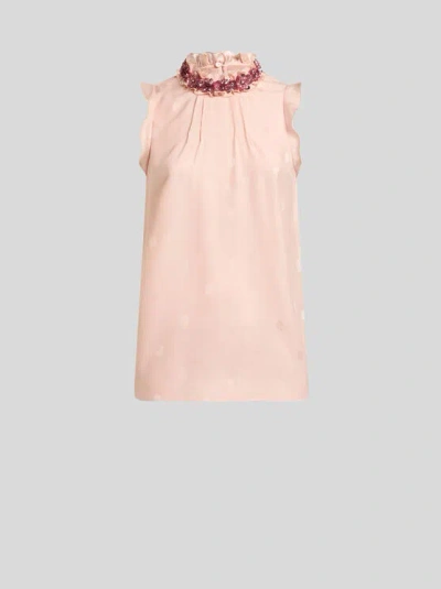 Etro , Silk Jacquard Top With Embellishment, Woman, Powder Pink, Size 50