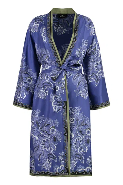 Etro Printed Twill Kesa Robe In Blue