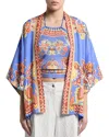 Etro Paisley Print Open Front Silk Twill Jacket In Blue