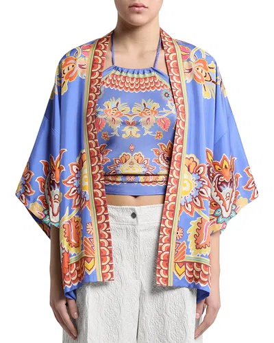 Etro Silk Kimono Jacket In Blue
