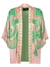 Etro Silk Kimono Jacket In Green And Pink In Pink